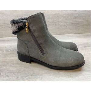 Cole Haan Women's Ankle Boots 9.5 Grey Waterproof Suede Faux Fur Comfort Shoes